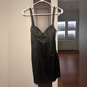 Elegant Black Dress with Embellished Straps